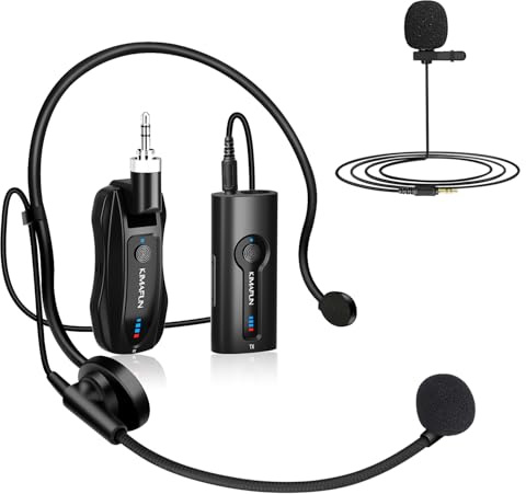KIMAFUN 2.4G Drahtloses Headset und Lavalier Mikrofon, Kabelloses Ansteckmikrofon Wireless für Verstärkung, Unterricht, Meetings, Interviews, Reden, Seminare, KM-G70 (1TX+1RX)