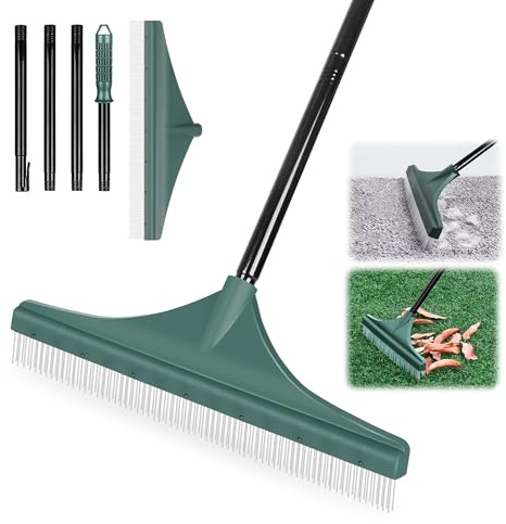 ORIENTOOLS Gartenharke Kunstrasenbürste Kunststoff Blatt Harke Mit Dreiteiliger Griff 75 bis 135 cm, Kunstrechen mit PBT Bürste für Rasen und Teppiche
