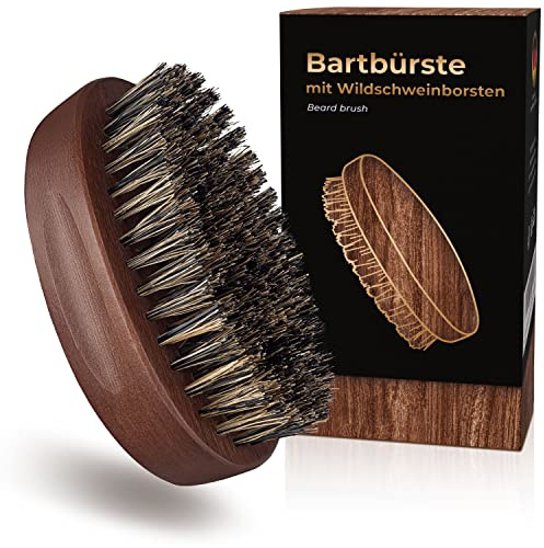 lampox Bartbürste mit Wildschweinborsten für gesunden, gepflegten & glänzenden Bart. Bart Bürste, oval, mittlere bis dicke Bartlänge
