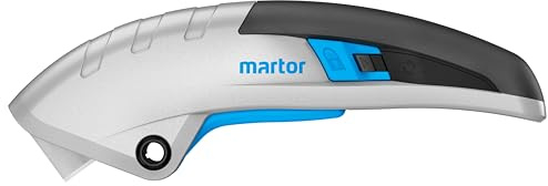 MARTOR Sicherheitsmesser SECUPRO MARTEGO Klingeneinzug Alu Cuttermesser | Rechts- & Linkshänder, Zangengriff, Alu-Griff, Trapezklinge, vollautom. Rückzug, Lock, Karton, Folie, No. 122001.02