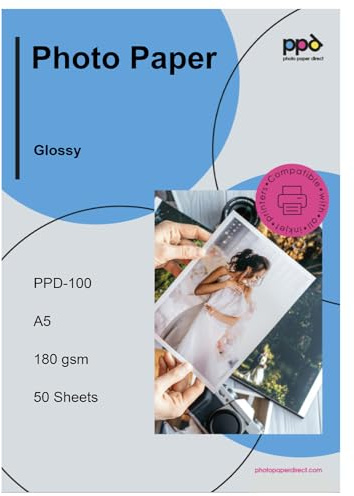 PPD 50 x A5 Inkjet Premium Fotopapier 180g Hochglänzend, Sofort Trocken und Wasserfest PPD-100-50
