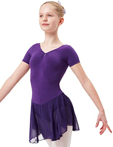 tanzmuster ® Ballettkleid Mädchen Kurzarm - Betty - Gr. 92-170 - Glitzersteine - Baumwolle - Ballettbody Kinder Ballett Trikot