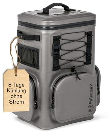Petromax Kühlrucksack | 8 Tage Passive Kühlung ohne Strom (192 Stunden) | Rückenpolsterung | stabil | wasserdicht und auslaufsicher| leicht und ergonomisch | Flaschenöffner