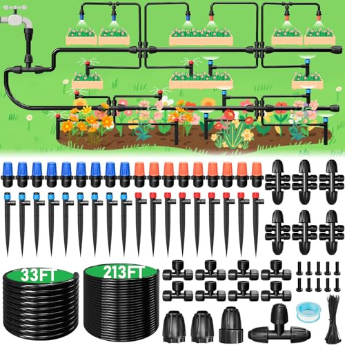 MQJIAZHI Garten BewässerungsSystem，65M+10M Automatische Bewässerung, 152PCS Gartenbewässerung, Automatische Tröpfchenbewässerung für Garten, Landschaft, Blumenbeet und Terrasse Pflanzen