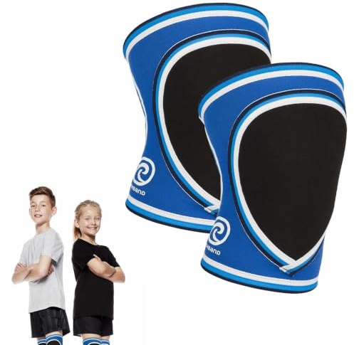 Rehband PRN Knieschoner für Kinder - 3mm Neopren Kniebandage für Jungen & Mädchen, leichte Kinder Knieschoner für Handball, Volleyball und anderen Hallensport - 1 Paar, Farbe:Blau, Größe:L