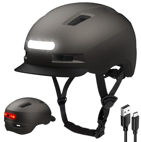 KINGLEAD Fahrradhelm, 5 Lichtmodi USB-aufladbar fahrradhelm mit licht vorne und hinten für Damen und Herren ，Leichter Fahrradhelm Erwachsene für Scooter ，e-Bike &rennrad