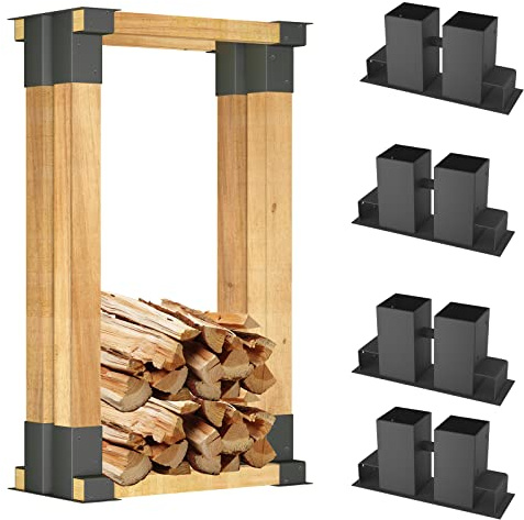 YRHome Holzstapelhilfe Feuerverzinkt stabile Stapelhilfe Holzstapelhalter Brennholz Kaminholz Gestell Holz (4 Stück)