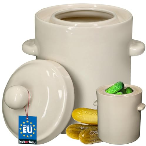 KOTARBAU® Gärtopf 2,5 L, Rumtopf mit Deckel & Wasserrinne, Sauerkrauttopf | Gärfass für Sauerkraut & Gurken, Gärbehälter, Steintopf zum Einlegen, Kimchi Topf zum Fermentieren, Steinzeug, Beige