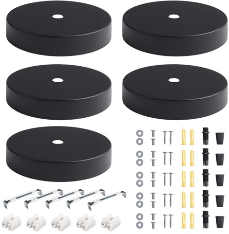 5 Stück Deckenbaldachin Schwarz Lampenabdeckung Decke Rund Metall 100mm | Swavitie Baldachin Lampe Deckenrosette Rosette für Hängelampe Deckenleuchte Lampen in Mattschwarz