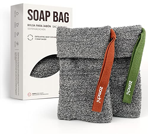ZOMCHI Seifensäckchen hart, 2 Seifenbeutel, tiefes Peeling | 2 harte Seifensäckchen für feste Seife. Tiefes Peeling, schneller Schaum, langlebig mit Kordelzug und spart Seife.