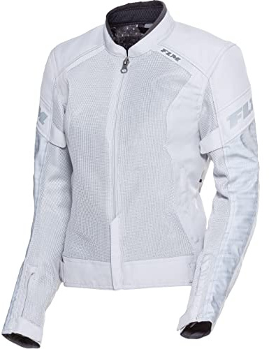 FLM Ram Air Damen Textiljacke – Schwarz – Polyester – Mit SAFE-MAX Protektoren – Exzellente Belüftung – Reflektoren grau L