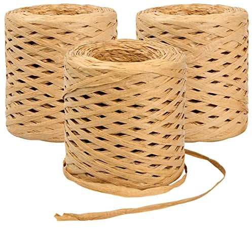 3 Rollen Bast Papier Bänd, 200M Raffia Papierband Naturbast, Raffia Paper Schnur, Geschenkband Verpackung Papier Bindfäden für Festival Geschenkverpackung, DIY Handwerk Weberei Dekoration (Braun)