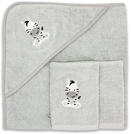 Babykajo Baby Kapuzenhandtuch im Set mit 2 Waschlappen Oeko-Tex Standart 100 Zertifiziert. Baby Badetuch aus weichem Frottee. Erstausstattung Babyhandtuch mit Kapuze 80 x 80 cm