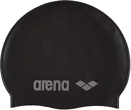 Arena Classic Junior Unisex-Badekappe aus Silikon für Jungen und Mädchen mit verstärktem Rand, weiche und strapazierfähige Badekappe, Schwarz, Größe Eins