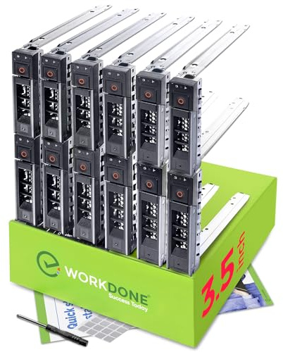 WORKDONE 12-Pack 3.5 Caddy kompatibel mit Dell PowerEdge 17-14 Gen WH5D2 | Nur für größeren 10.6cm breiter Hot-Plug-Bay, NVMe, R240 R340 R440 R540 R640 R740 R6415 R7415, Etiketten, Handbuch, Schrauben