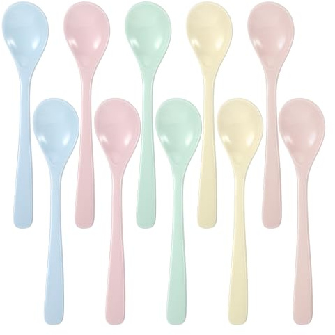 10 Stück Bunte Eierlöffel Kunststoff Wiederverwendbare Plastiklöffel Runder | Anti-Tropf Imitation Porzellan Geschirr lange Löffel für Getränke,Joghurt,Desserts,Latte Macchiato Löffel Eierlöffel