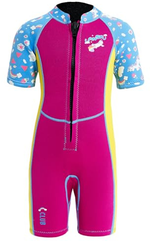 Lansru Kinder Neoprenanzug - 2,5 mm Kurzer Neoprenanzug, aufgerüstetes SCR-Neopren, sichereres Material, UV-Schutz, Frontreißverschluss für Schwimmunterricht, warmhalten in kaltem Wasser