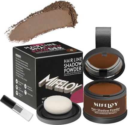 MIFELOY Haaransatz Puder mit Spiegel Schwamm, Braun Unsichtbares Ansatzpuder, Soforteffekt Concealer zur Haarverdichtung für Frauen Männer, Wasserfestes Haar Make-up zum Ansatz kaschieren
