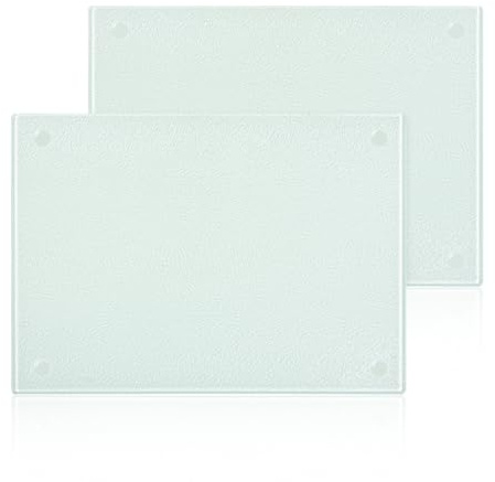 Schneidebrett Glas, 28x20cm Kratzfest Schneidbrett, 2 Stück Gehärtetem Schneidebrett mit Rutschfesten Silikonfüßen, Hitzebestädig Glasplatte Ideal für Küchenarbeitsplatte oder TischSchneidebrett (A)