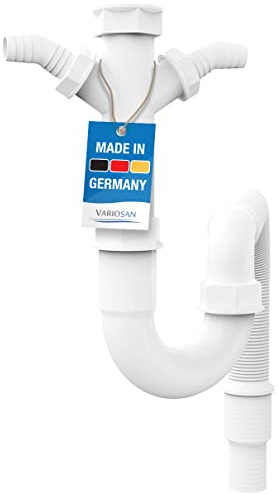 VARIOSAN Flexibler Röhrensiphon 11497, 1 1/2, 2 Siphon-Geräteanschlüsse 1, für Küchenspüle, Spülmaschine und Waschmaschine