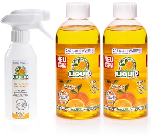 Das blaue Wunder Liquid Orange Orangenreiniger 2 x 500 ml Konzentrat, Allzweckreiniger für den Haushalt, Universalreiniger für Küche Bad Auto, inkl. Sprühflasche