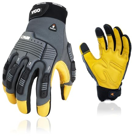Vgo... 1Paar 0°C/32°F Winter Rindsleder Arbeitshandschuhe Männer, Mechanikerhandschuhe, Schlaghandschuhe, Anti-Vibrationshandschuhe(CA7725FLWP)