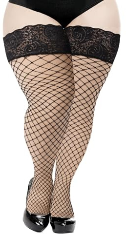 Moon Wood Damen Moon Wood Moon Wood Damen-Netzstrümpfe, durchsichtig, Silikon, Spitze, Übergröße, Dessous