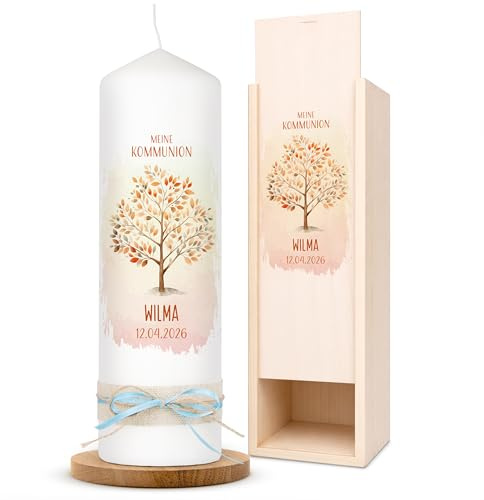AMARI ® Kommunionkerze personalisiert Baum des Lebens H:25cm/⌀:8cm - Kerze Kommunion - Kommunionkerze Junge/Mädchen