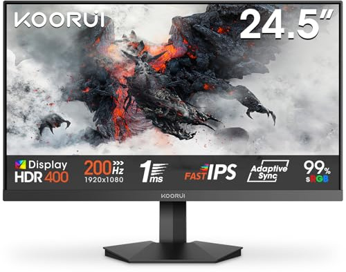 KOORUI G2511P 25 Zoll Gaming Monitor - 200Hz FHD 1920x1080 Fast IPS HDR400, Adaptive Sync 1ms GtG Bildschirm, 75x75 mm VESA
