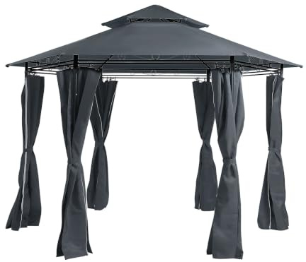 Beliani Pavillon Graphitgrau Stahl Sechseckig Garten-Pavillon mit Dach | Metall, Grau, UV-beständig, Pulverbeschichtet, Für den Außenbereich, 350 x 350 x 270 cm, 100% Polyester