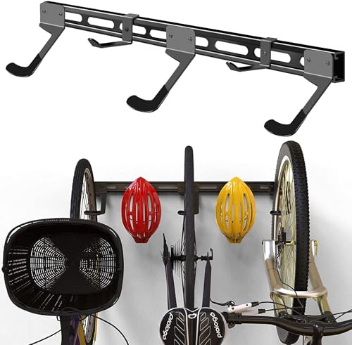 Mimoke Verstellbare Fahrrad Wandhalterung zur senkrechten Aufbewahrung, für mehrere Fahrräder, E-Bike, MTB & Rennrad, rutschfeste Haken (für den intensiven Gebrauch Platz für 3 Fahrräder)