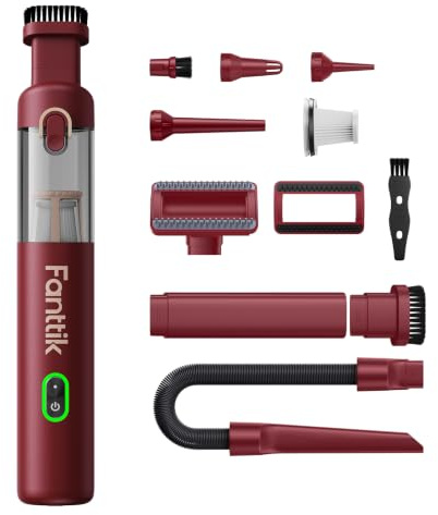 Fanttik Slim V8 APEX Kabelloser Akku Autostaubsauger, 4-in-1 Mini (Rot) | tragbarer RobustClean™ Handstaubsauger mit 19000 Pa/45 AW, 2 Saugmodi, One-Touch-Entleerung für Auto, Bürotisch, Tastaturen