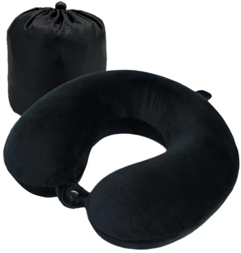 Rubotech Reisekissen (Essentials) - 100% Memory Foam - U-förmiges Nackenkissen mit samtweichem Bezug - Nackenhörnchen - Ideal für Reisen, Flugzeug, Auto, Büro und Zuhause, waschbar (Schwarz)