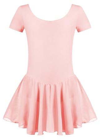untlet Mädchen Ballettkleid Kurzarm Baumwolle mit Chiffonrock | Balletttrikot mit Chiffon-Wickelrock und kurzem Arm als Tanzkleid für Ballett Gymnastik Training und Auftritte