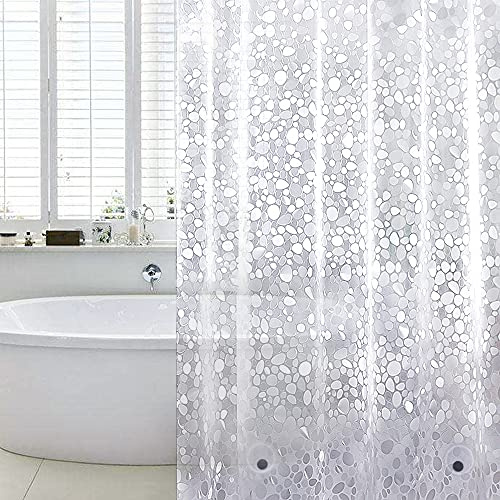 WELTRXE Duschvorhang 92x180cm für Schmale Dusche und Badewanne, Wasserdicht Antibakteriell Eva Vorhang Anti-Schimmel mit Gewicht Magnet Unten, 3D Steinmuster, Semitransparent, 0,15mm Dünn