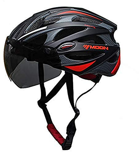 Heemtle Integral geformt Radhelm für Racing Ultraleicht Fahrradhelm für Männer und Frauen Fahrradhelm mit Magnetbrille (schwarz + rot L:58-61cm)