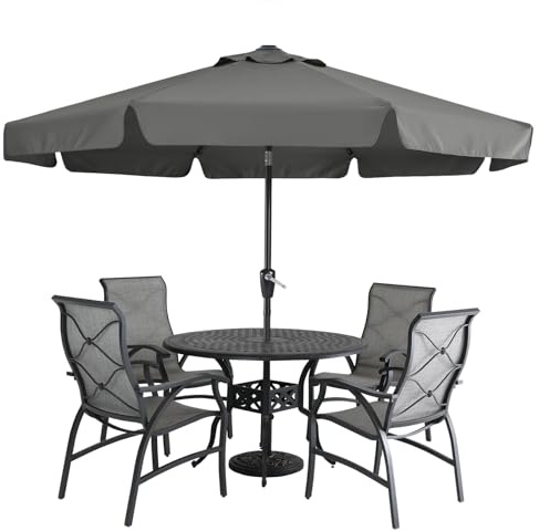 MasterCanopy 270 cm Sonnenschirm neigungsverstellbar, mit schönem Volant, 8 Rippen und Kurbel, für Patio, Garten, Terrasse, Markt, Anthrazit