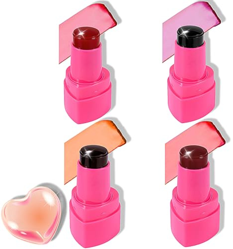 Cheek-Lippenstifte und -stäbchen, 4 Stück, Jelly Blush Stick, Gelee Blush Stick Lip, Feuchtigkeitsspendender Rouge, Flüssig-Make-up, Mehrzweck-Make-up, 3-in-1, einfach zu färben, süßes Mädchen