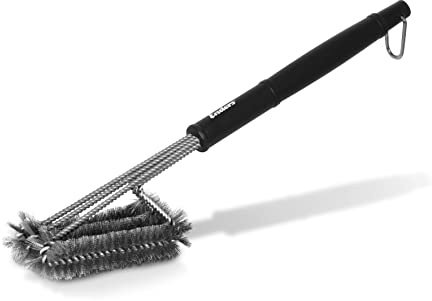 Enders PREMIUM GRILLBÜRSTE MIT EDELSTAHLBORSTEN 8814 Kunststoffgriff, Reinigung Stahlroste Gussroste Edelstahlroste, Grill-Zubehör, Gasgrill BBQ, schwarz