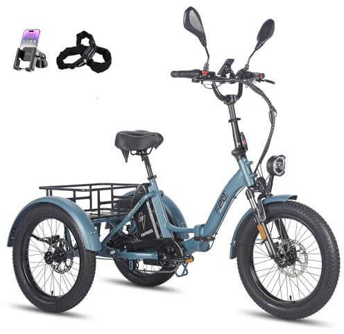 Fafrees E Bike 3 Rad, E Bike Dreirad für Erwachsene 48V 21Ah Akku, F20 Mate Ebike Klapprad fatbike Lastenfahrrad 20 * 3.0 Zoll, 65N.m Dreirad für senioren Reichweite bis zu 65-115Km, Blau