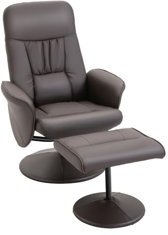 HOMCOM Relaxsessel mit Liegefunktion mit Hoher Rückenlehne Braun | Drehbarer Ruhesessel, mit Verstellbarer Rückenlehne, Liegesessel, Armlehne, bis 150 kg Belastbar, Kunstleder