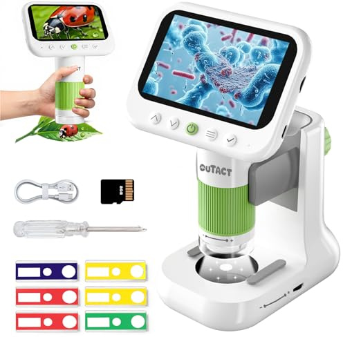 OUTACT 1000X Mikroskop für Kinder,4.3 IPS Mikroskop Digital mit 8 LED-Licht, UnterstüTzt Foto/1080P Video,Geburtstagsgeschenke Experimente Set Jungen Mädchen 3-14 Jahren