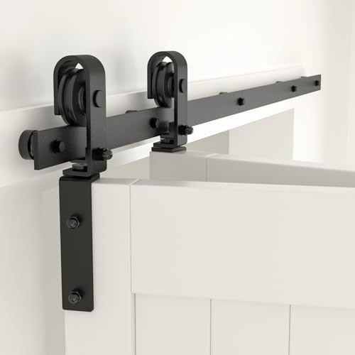 CCJH 3.3FT/100cm Bi-Folding Schiebetürbeschlag Laufschienen Schiebetürsystem Komplettset für 2 Holztür Schwarz(Keine Tür)
