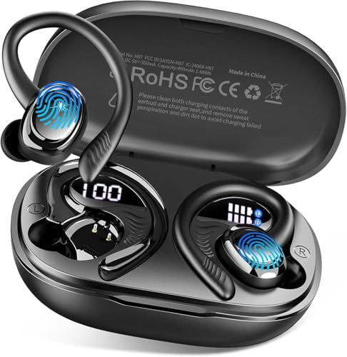 Bluetooth Kopfhörer Sport 5.4, 2025 In Ear Kopfhörer Kabellos Bluetooth mit Hi-Fi Stereo, 50Std Sportkopfhörer Over-Ear mit Ohrhaken, Noise Cancelling Earbuds/4 ENC Mic, IP7 Wasserdicht Ohrhörer/USB-C