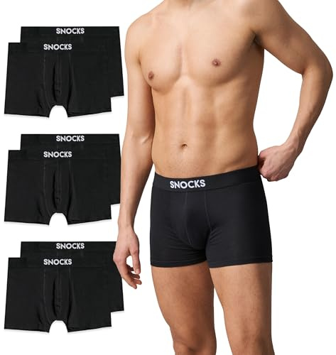 Snocks Boxershorts Herren aus Bio-Baumwolle (6er Pack) - Atmungsaktiv und Ideal für Sport und Alltag - Kein juckendes Etikett und komfortabler Bund - Unterhosen Herren - Gr.L, Farbe Schwarz