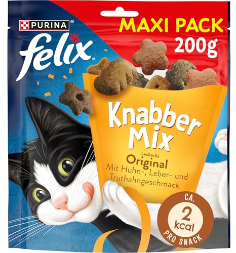 Felix KnabberMix Original Katzensnack, Knusper-Leckerlie mit 3 Geschmacksrichtungen, 1er Pack (1x200g)