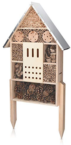 Navaris Insektenhotel aus Holz wetterfest - Bienenhotel Hummelhaus - Naturbelassenes Hummelhotel für Verschiedene Fluginsekten - Großes Insektenhotel mit Standfüßen - Wildbienenhotel