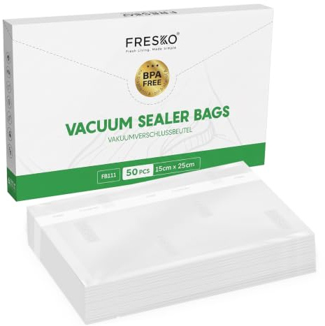 FRESKO Vakuumierbeutel 15x25cm, 50 Stück | Profi-Folienbeutel, BPA-frei, Eingeprägte Luftrillen, Für alle Vakuumierer, Sous Vide geeignet