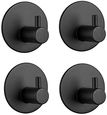 Feligio Handtuchhaken ohne Bohren, Haken Selbstklebende aus Edelstahl, Wandhaken Selbstklebend Handtuchhalter für Bad Toilette Küche(Schwarz, 4 Stück)