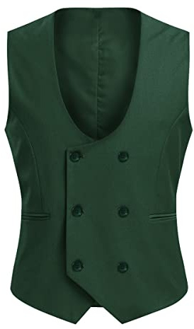 Allthemen Herren Weste Zweireihig Anzugweste Western mit U-Ausschnitt | Herrenweste, Business Hochzeit, Formelle, Gilet, Elegant, Vest, Slim Fit, Einfarbig, Smoking, Ärmellos